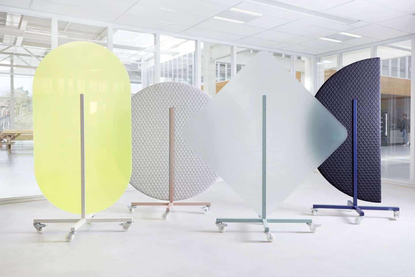 Protective Office Screens for the post-pandemic workplace by Dutch Invertuals used in a lobby seating area