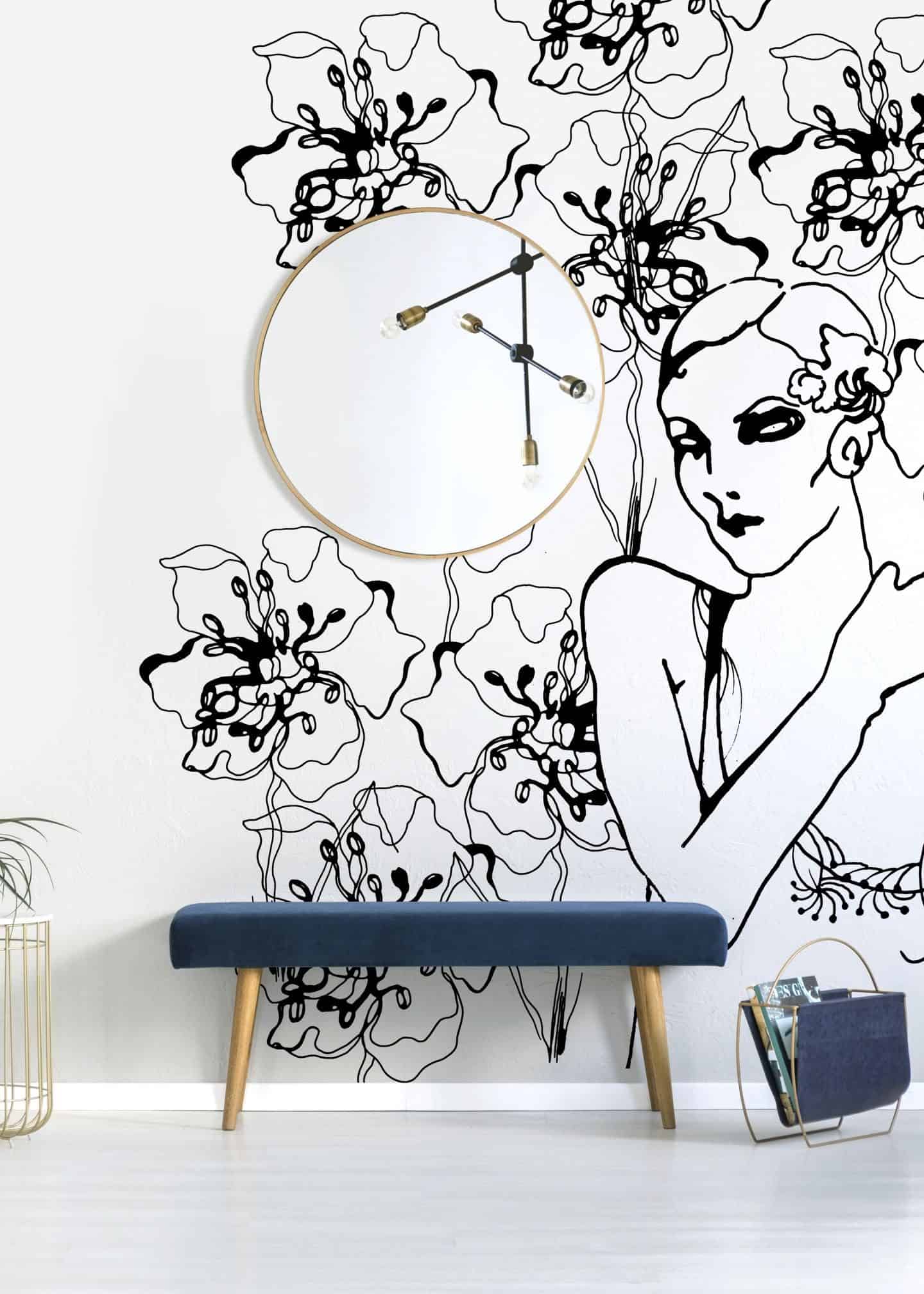 1920s fashion, a black and white fashion illustration by Stina Wirsén available as a illustrated wallpaper from Photowall.