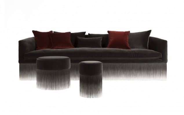 amami sofa and amami pouf are perfect examples of the trend for fringing in interiors