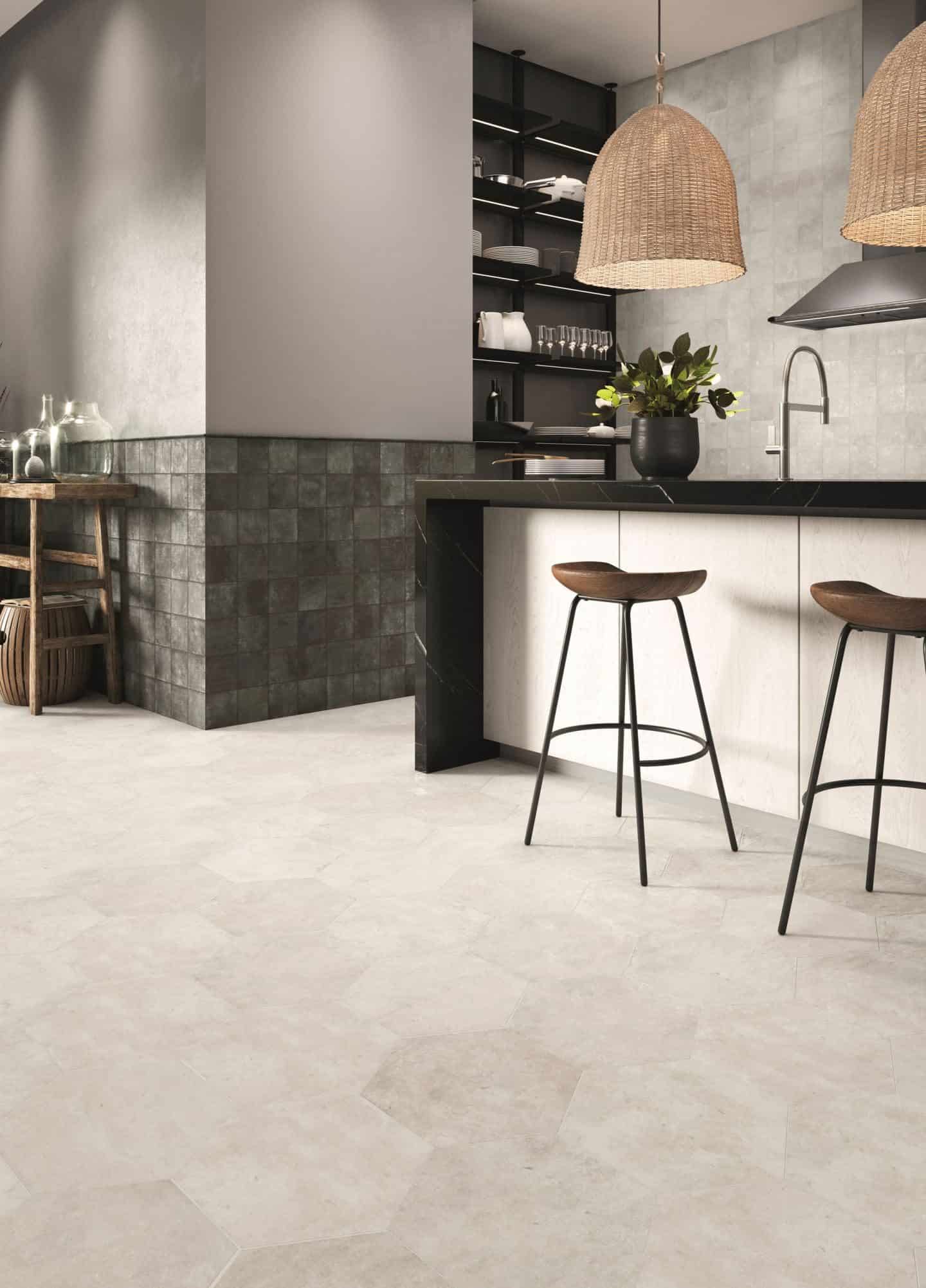 Amazonia hexagon ceramic tiles in grey