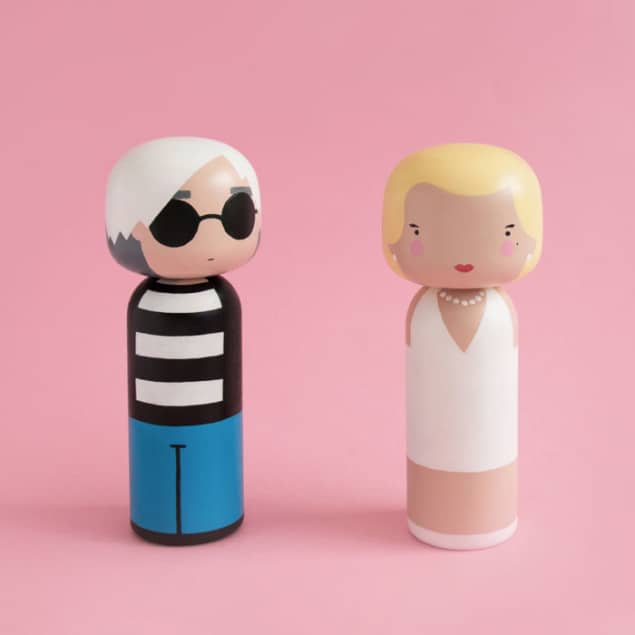 Andy Warhol & Marilyn Monroe Kokeshi Dolls by Sketch Inc for Lucie Kaas