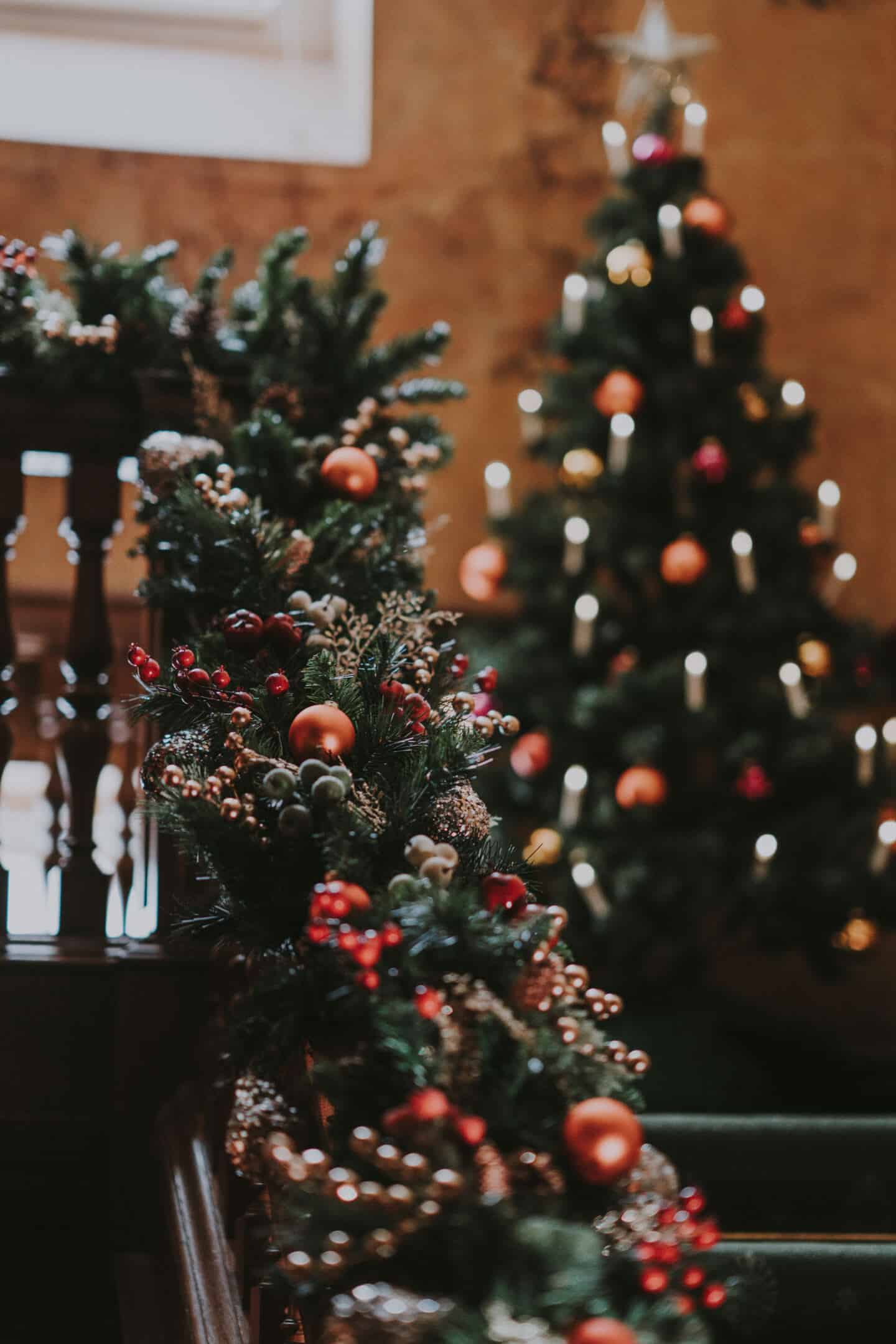 A Christmas Garland running up a staircase