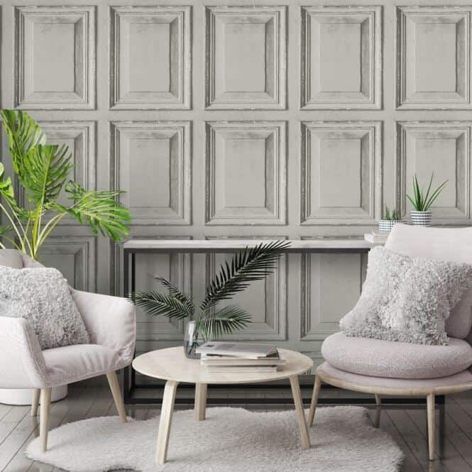 Antique Wooden panelling wallpaper from I Love Wallpaper in a living room setting