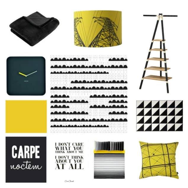 Bedroom Inspiration Moodboard Black White & Yellow