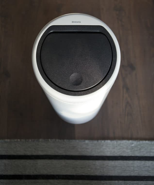 brabantia white touch bin as seen from above