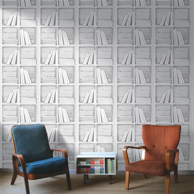 Chalk Decor Loft Bookcase Wallpaper