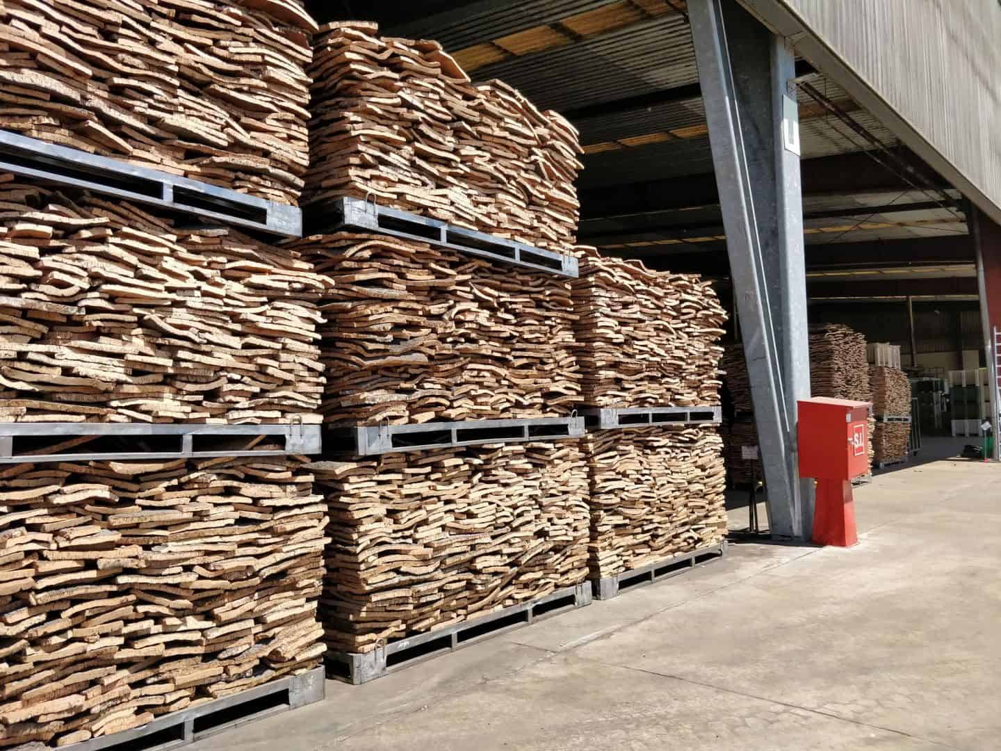 Cork is stored outside for 6 months to a year before it can be used in the cork production process