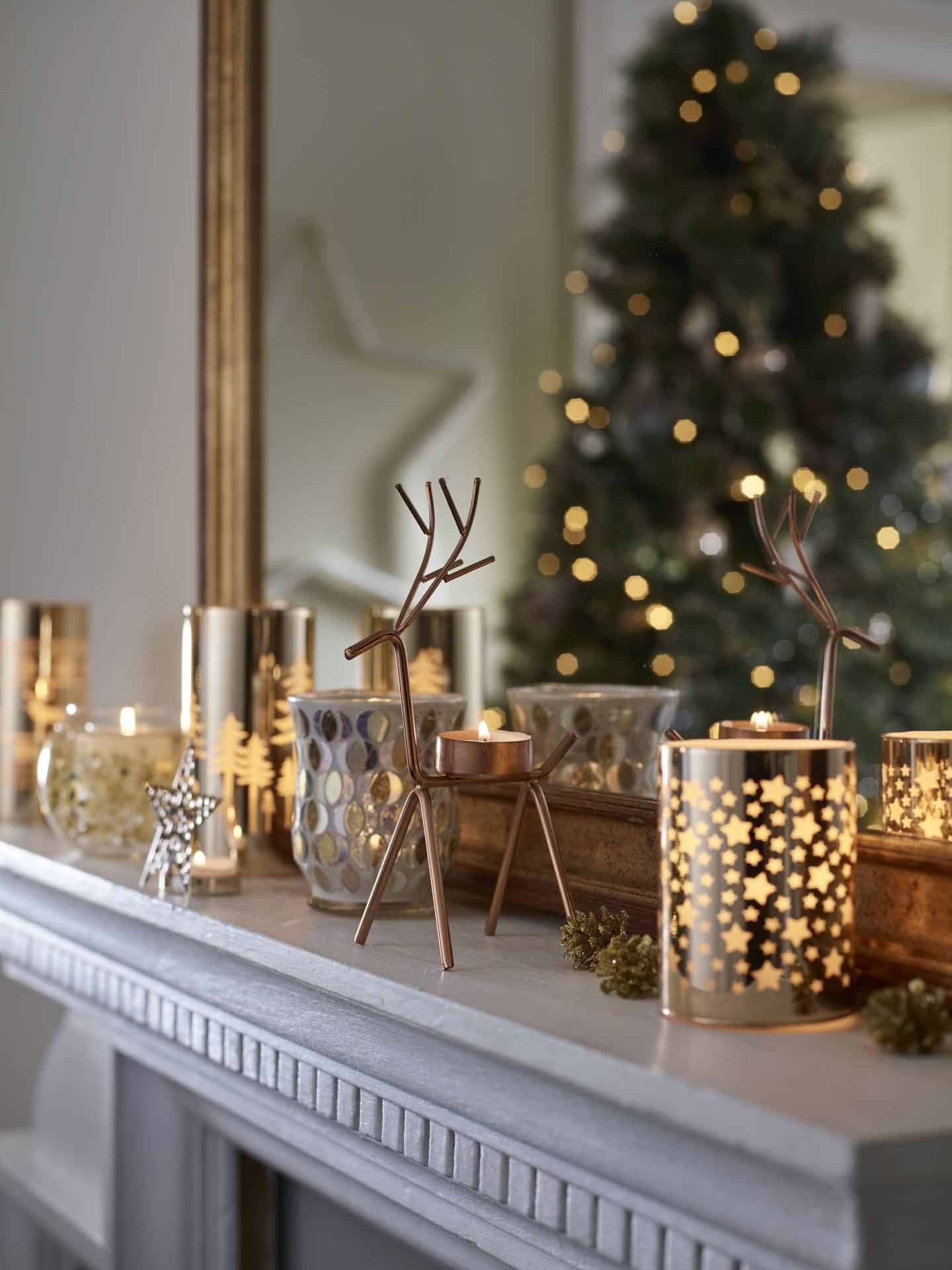 Dobbies All That Glitters Christmas Trend - Festive Candle Holders on the mantelpiece