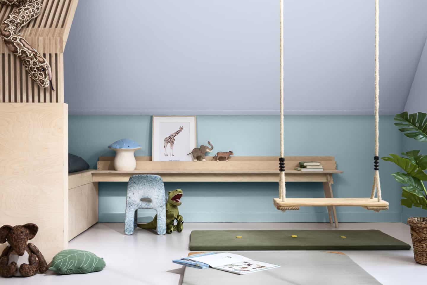 A child's bedroom painted in Dulux Colour of the Year 2022 Bright Skies