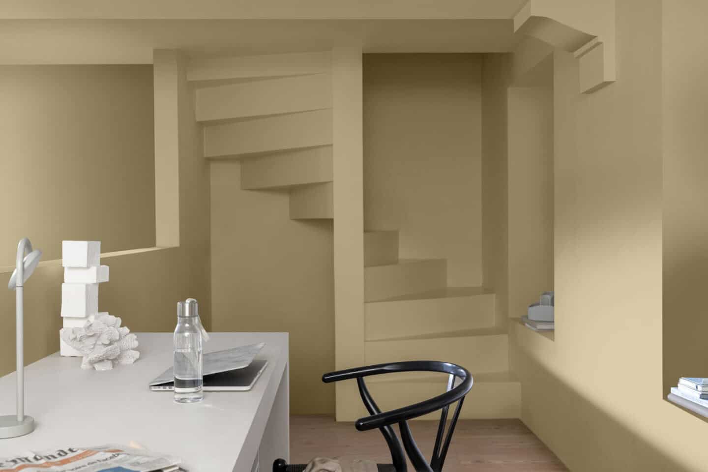 A home office with yellow walls in Wild Wonder by Dulux