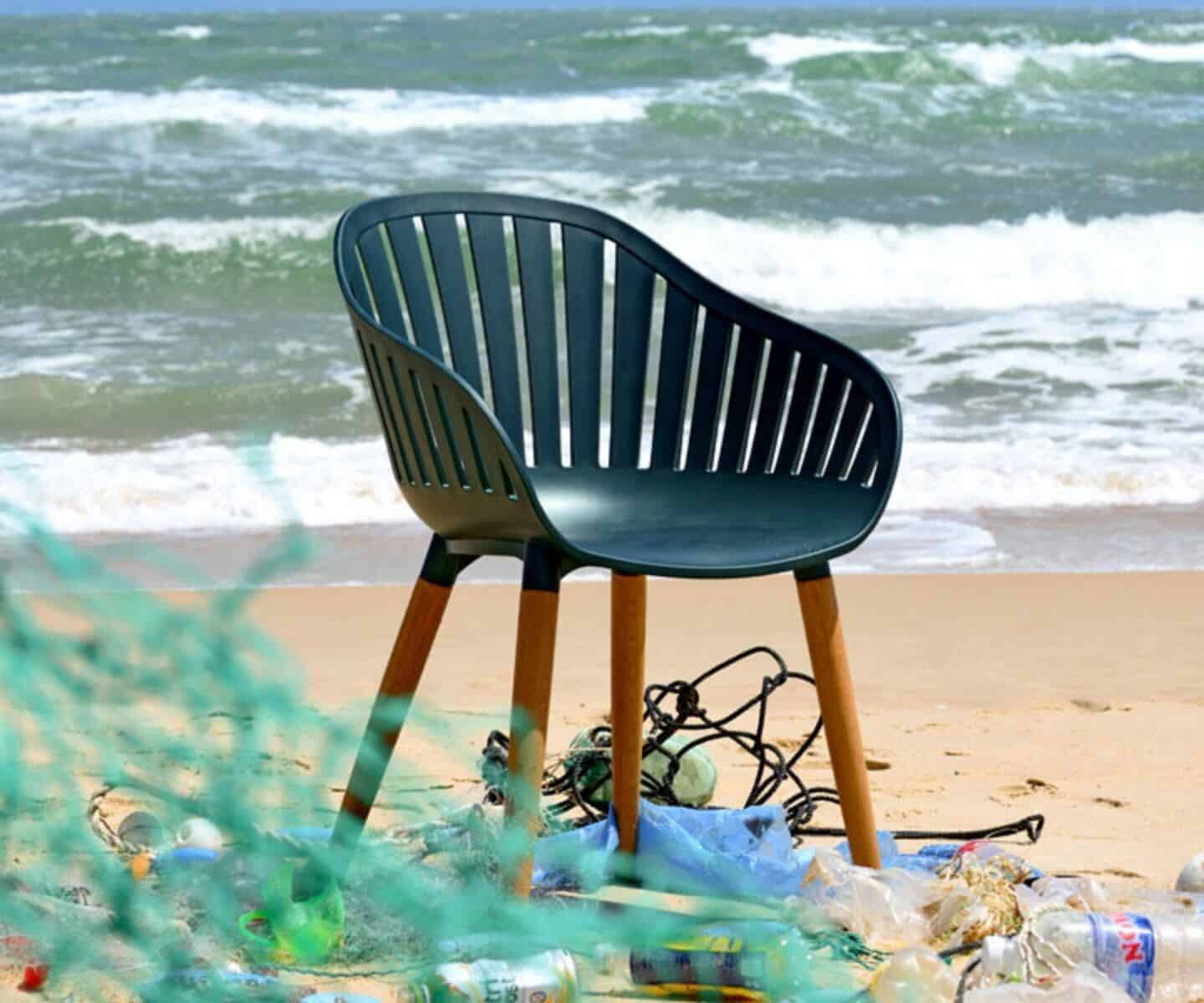 DuraOcean award-winning outdoor chair from LifestyleGarden is made from nets, ropes and plastic waste recovered from the world’s oceans. Perfect for sustainable interior design