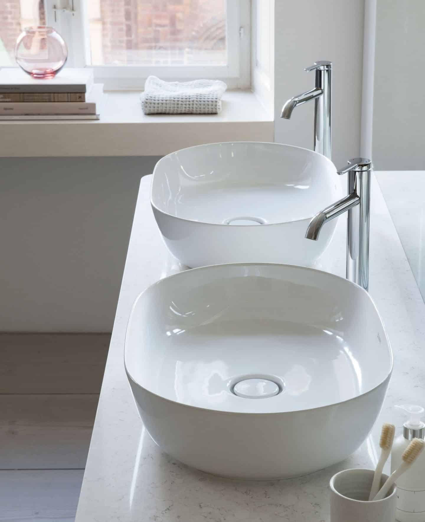 His and hers basins from The Luv collection by luxury bathroom brand Duravit. 