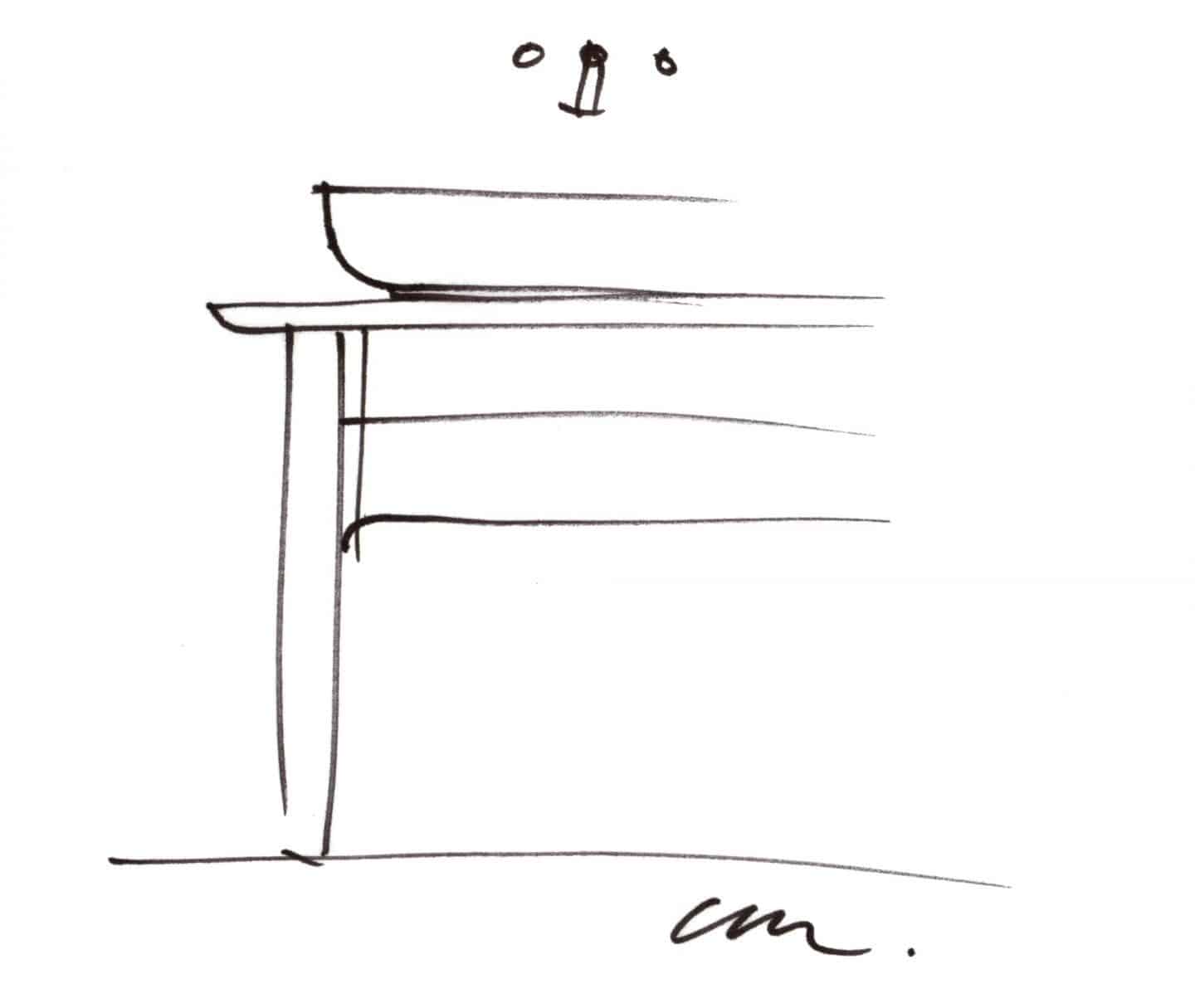 A sketch of the basin from The Luv collection by luxury bathroom brand Duravit. 