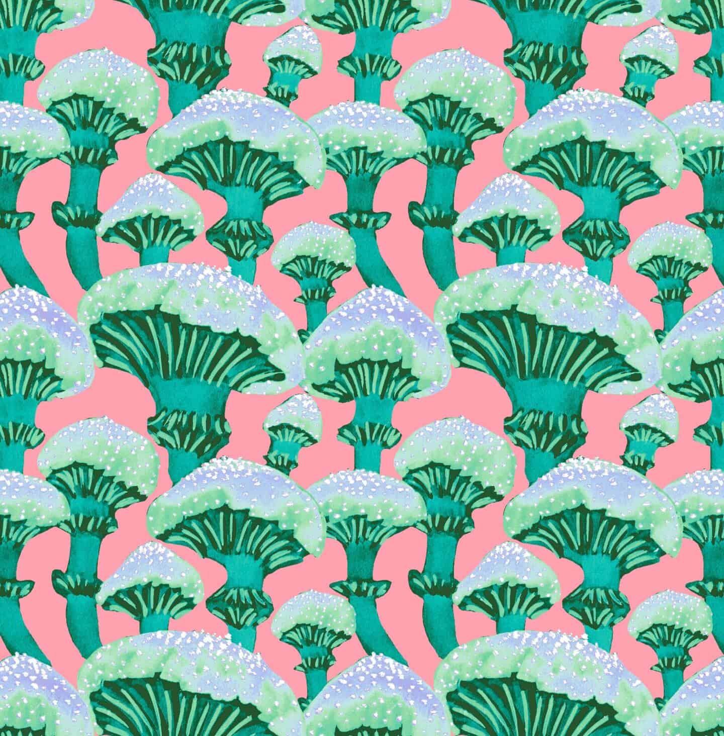 Fun Guy wallpaper from lust home featured green mushrooms on a peach background