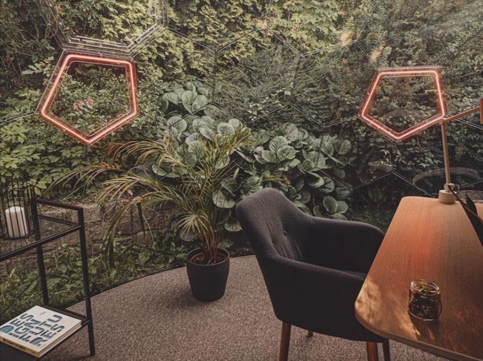 A home office inside a garden igloo