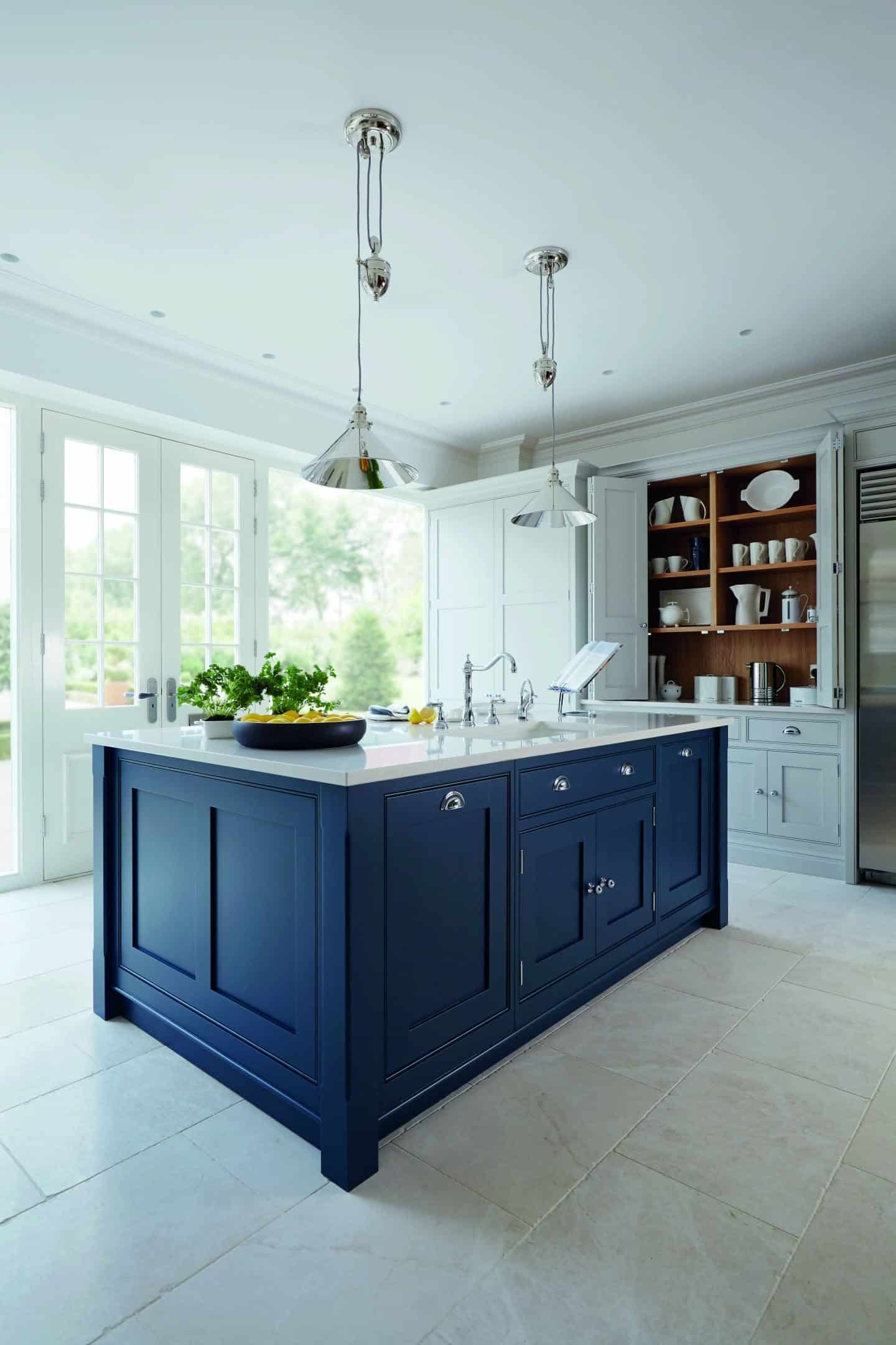 Hartford blue kitchen island in Lithadora, from Tom Howley 