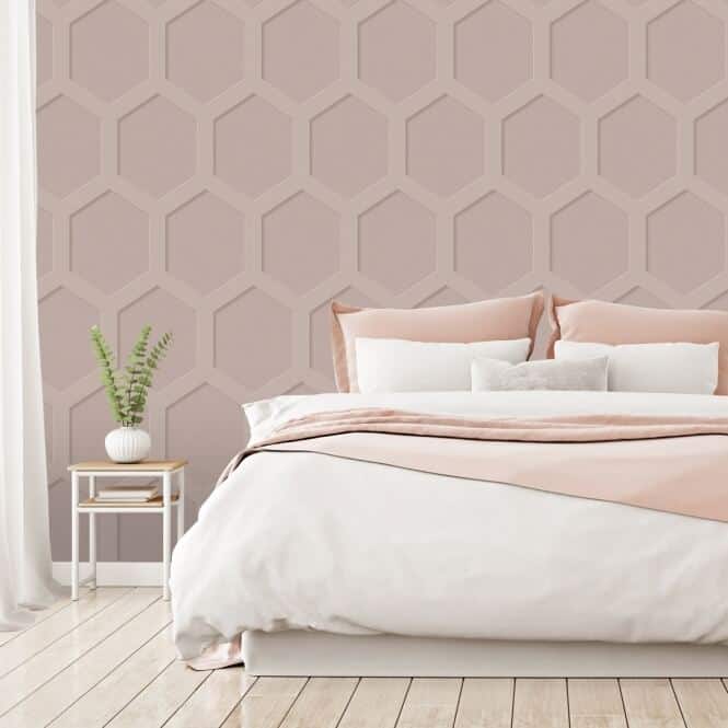 Hexagon Wooden panelling wallpaper from I Love Wallpaper in a bedroom room setting