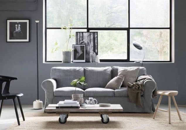 Ikea Ektorp sofa with Bemz velvet slipcovers in Zink Grey