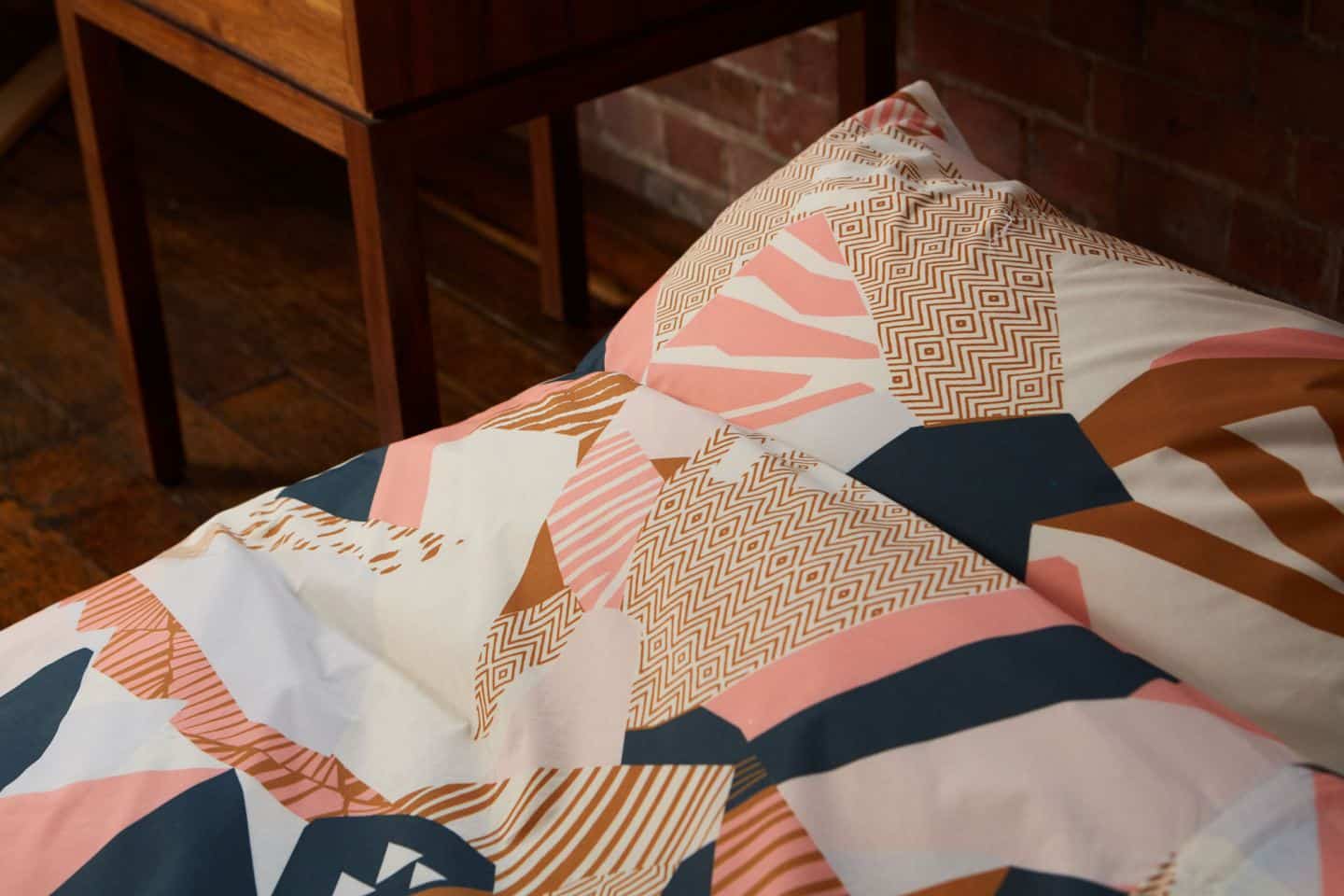 Koa revolutionary duvet cover. A close-up of the exclusive pattern designed by Kitty McCall. The easy way to change a duvet cover