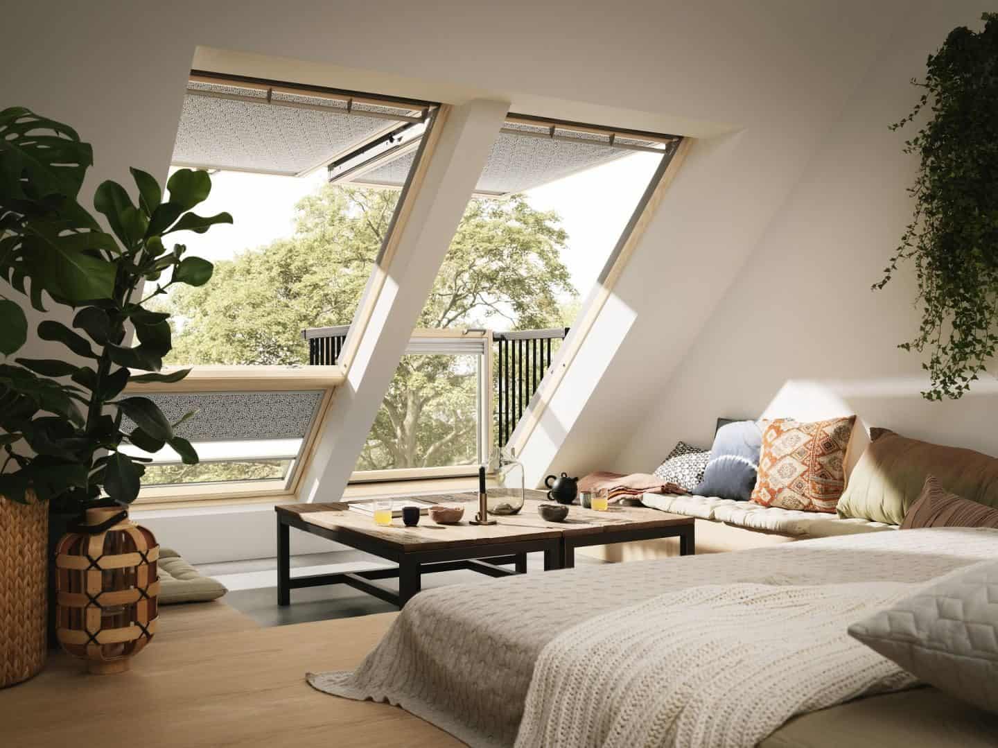 Loft Conversion - Living Room - Velux Cabrio balcony windows open