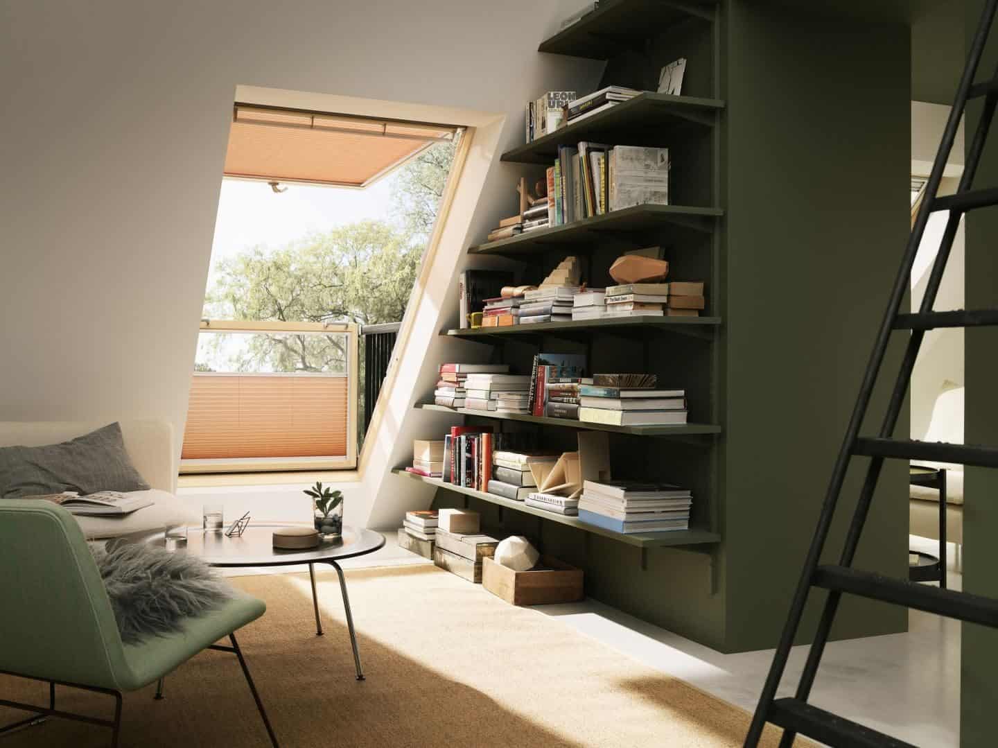 Loft Conversion - Living Room - Velux Cabrio windows with blinds