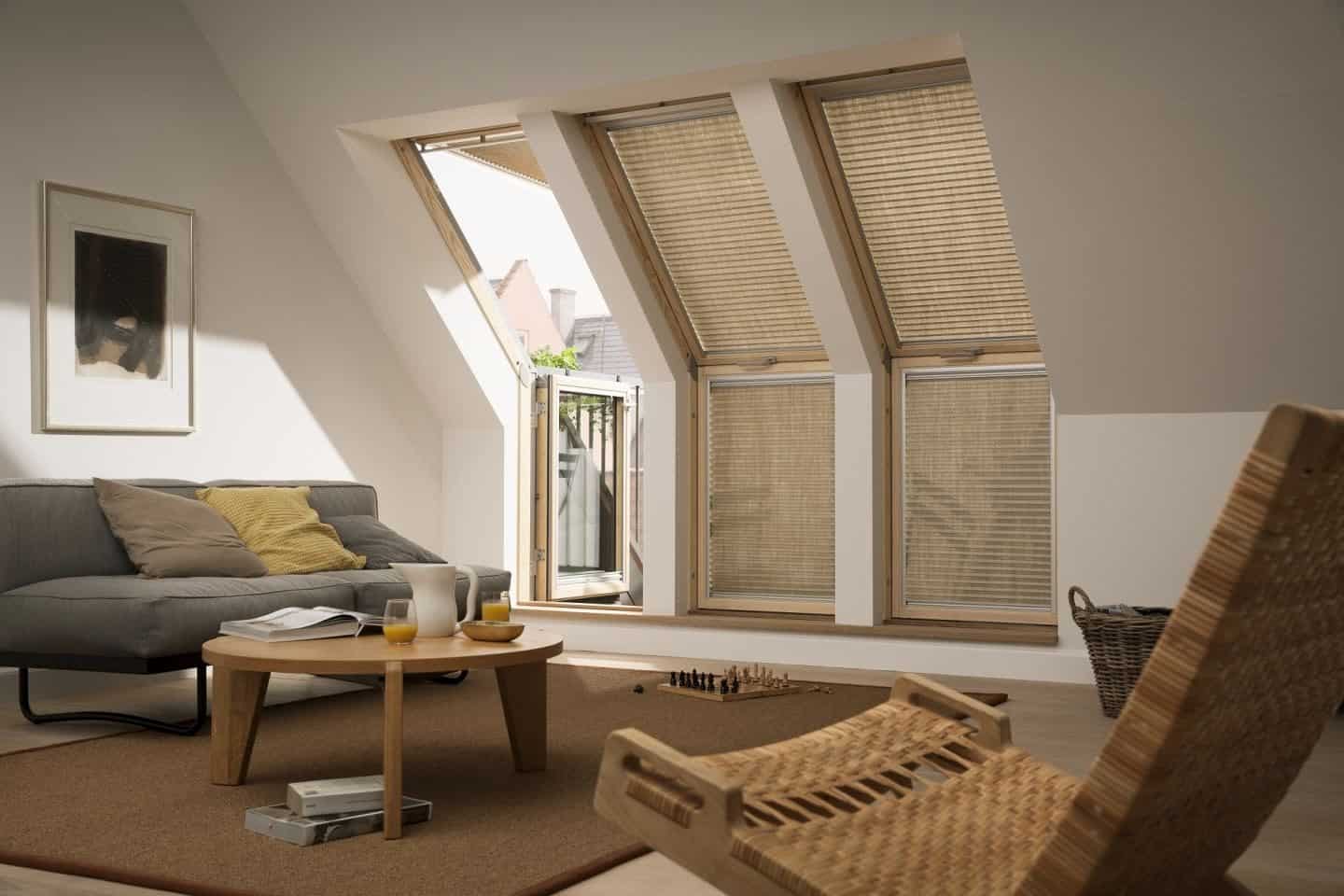 Loft Conversion - living Room - Velux Terrace windows with Blinds