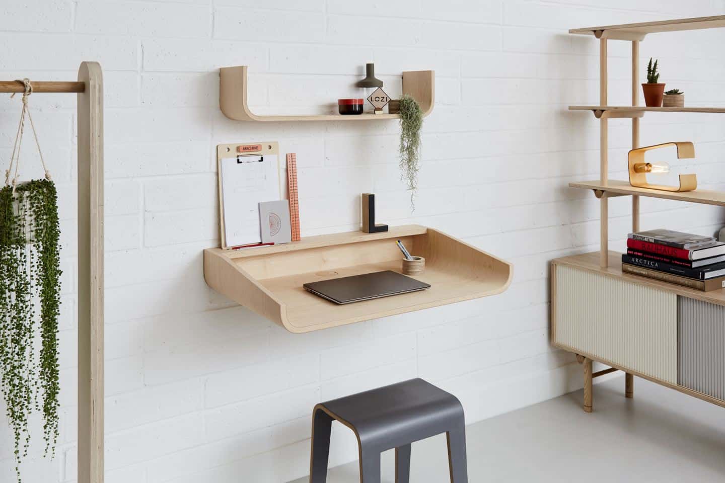 a minimalist wall mounted desk