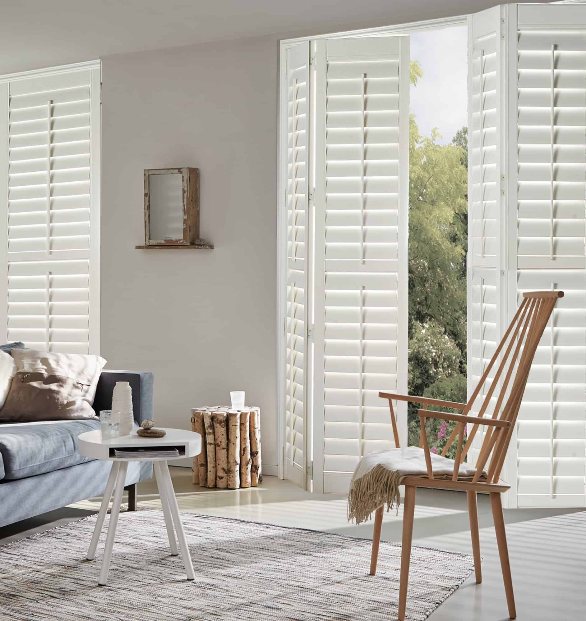 Luxaflex Faux Wood Shutter in white_lounge