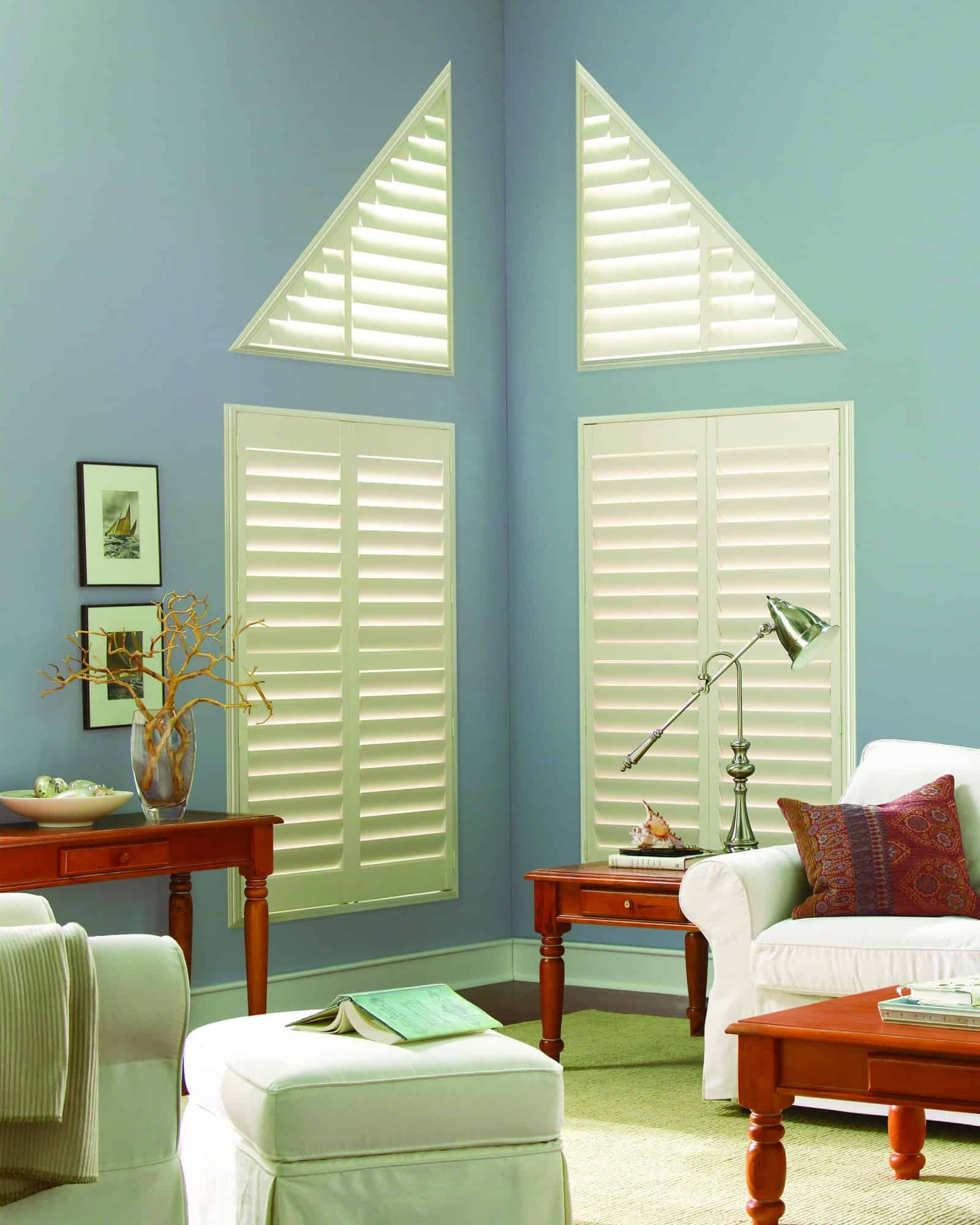 Luxaflex Faux Wood Shutter_Angled_lounge_pale blue walls