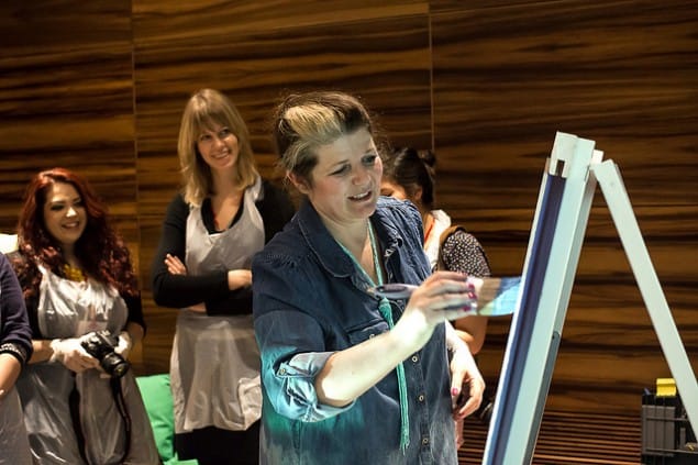 Marianne Shillingford Creative Director Dulux gives a Flocking workshop at Meet the Blogger London