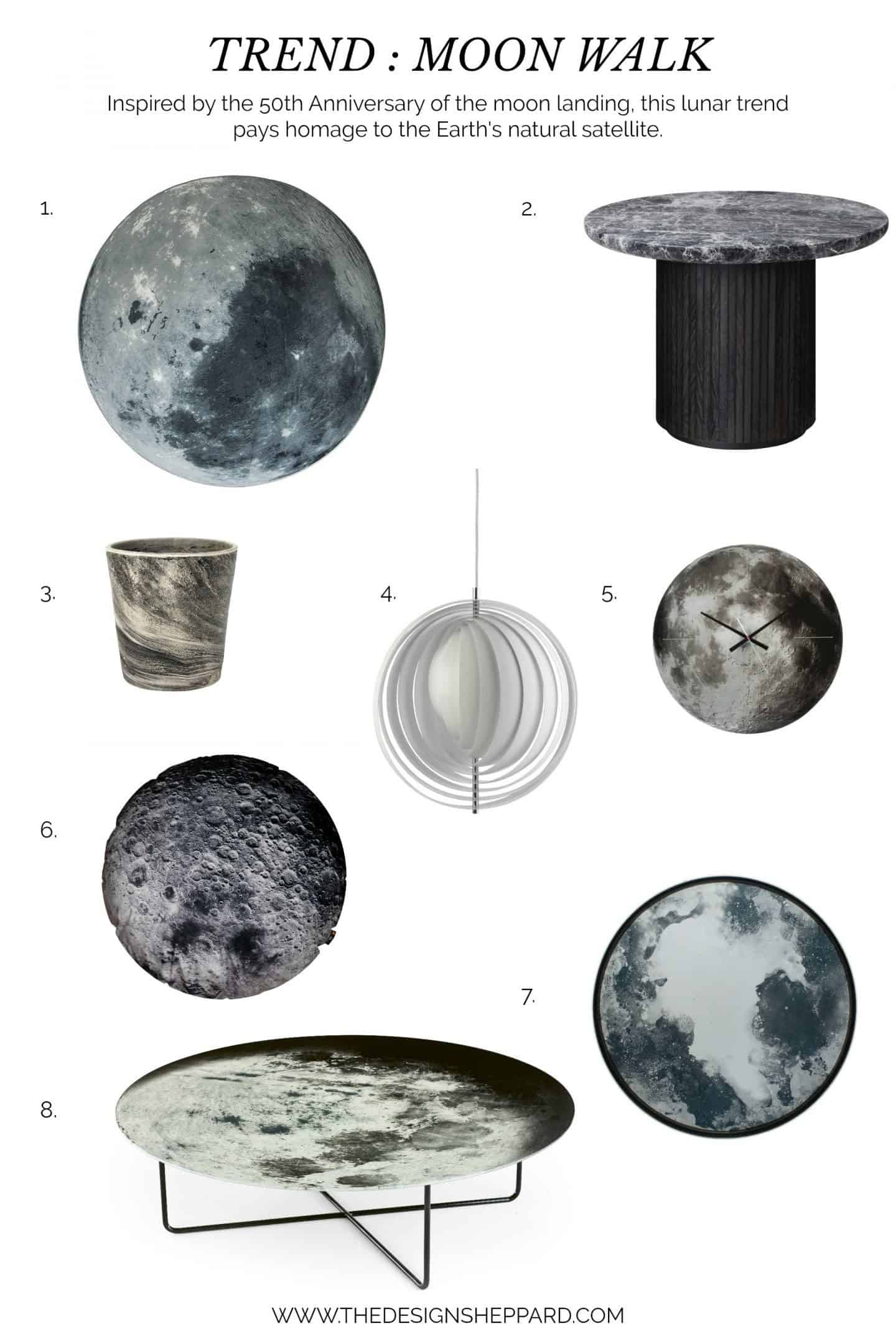 A selection of homeware products to achieve the moon trend in interior design