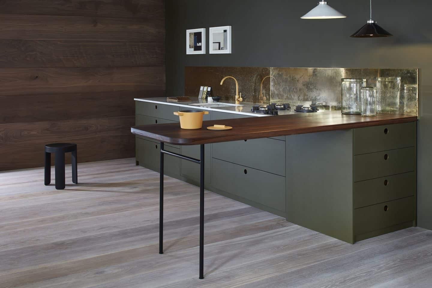 Naked Kitchens - The Ladbroke kitchen in dark green with gold accents sml