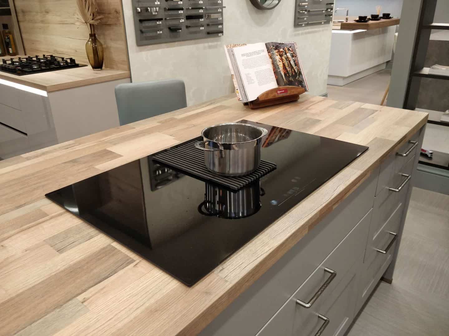 NikolaTesla Prime hob with integrated extractor from Elica on display in the Kitchen Kit showroom in Truro