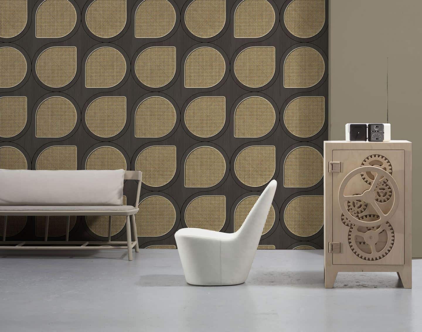 Drops cane webbing wallpaper used in to create a statement wall 