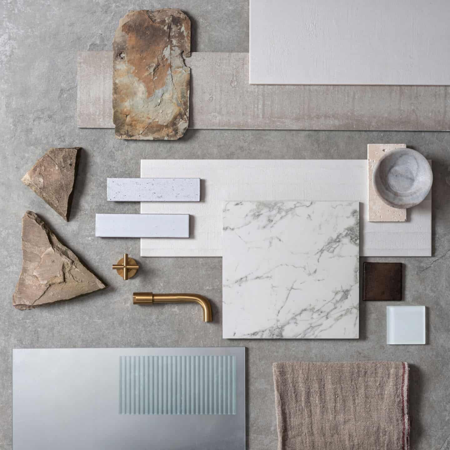 Texture Play Mood Board created by Original Style and featuring textured materials and tiles to show how to use texture in the bathroom