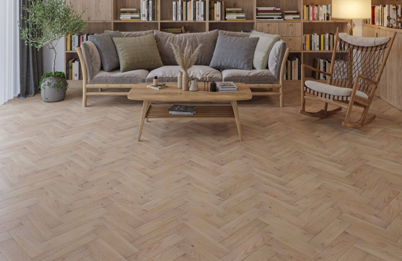 Parquet engineered wood flooring in a living room