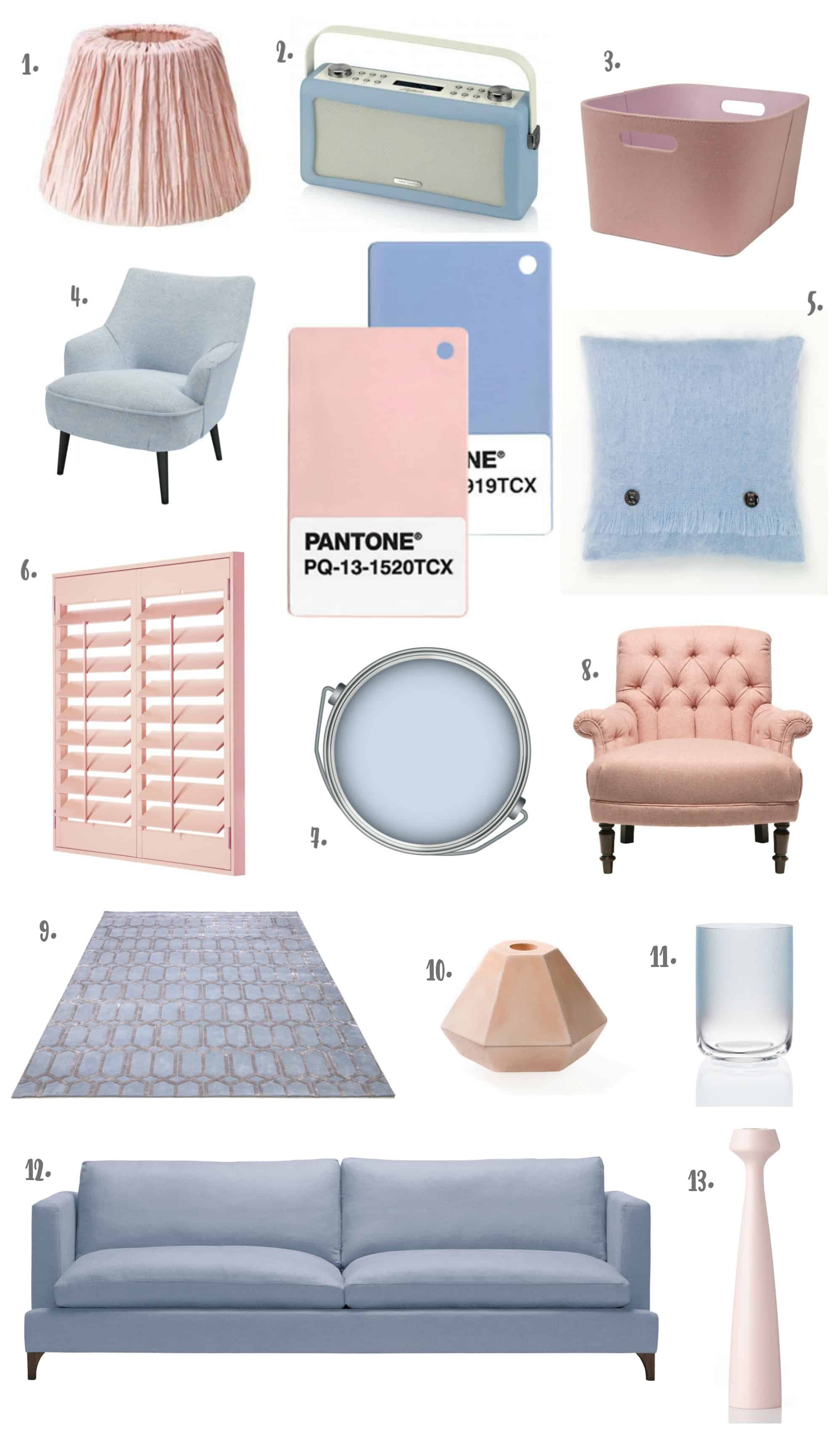 Pantone Colour of the Year 2016 Rose Quartz & Serenity - Products for the Livingroom