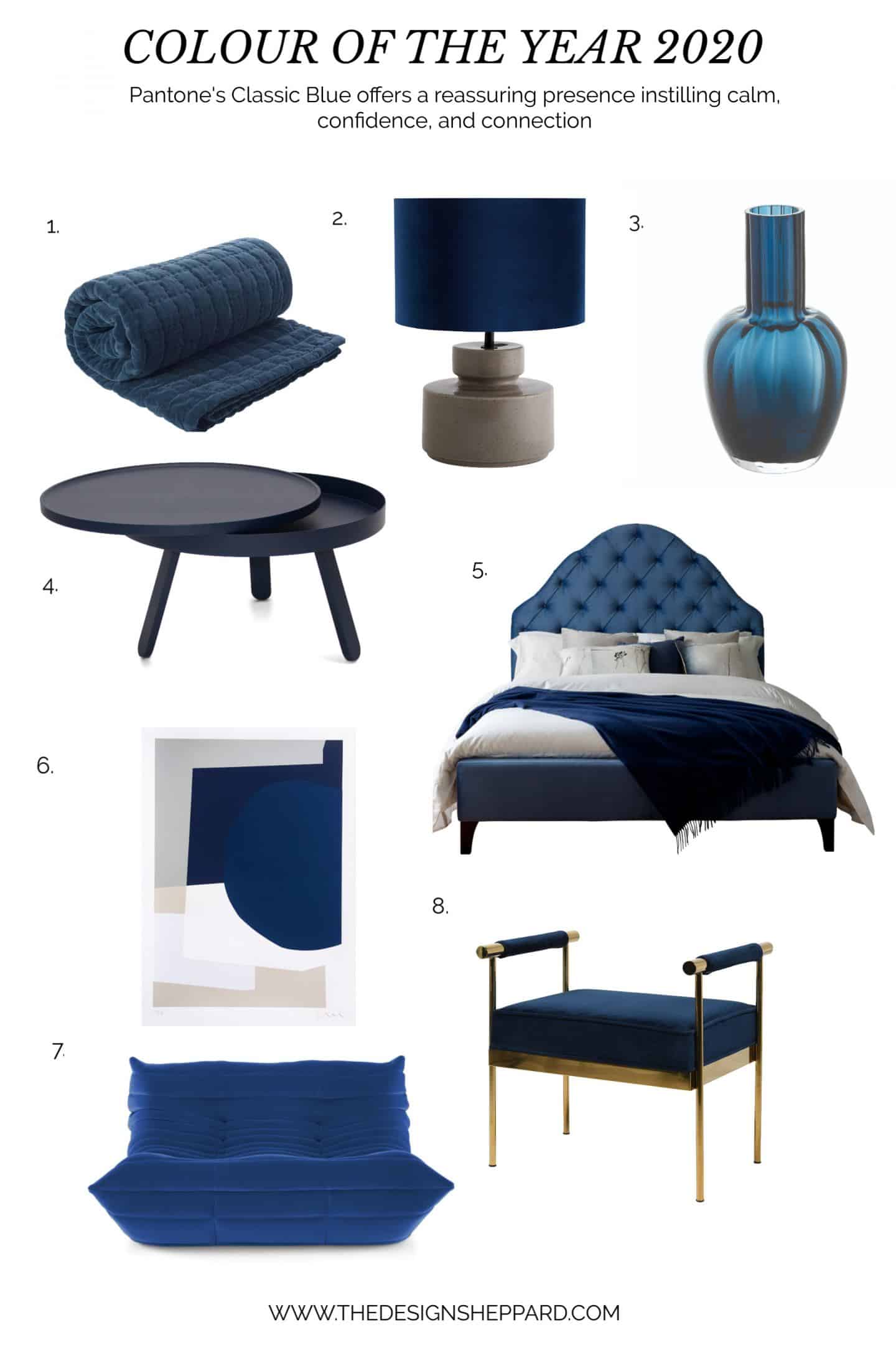 Homeware products in Pantone Colour of the Year 2020 Classic Blue 