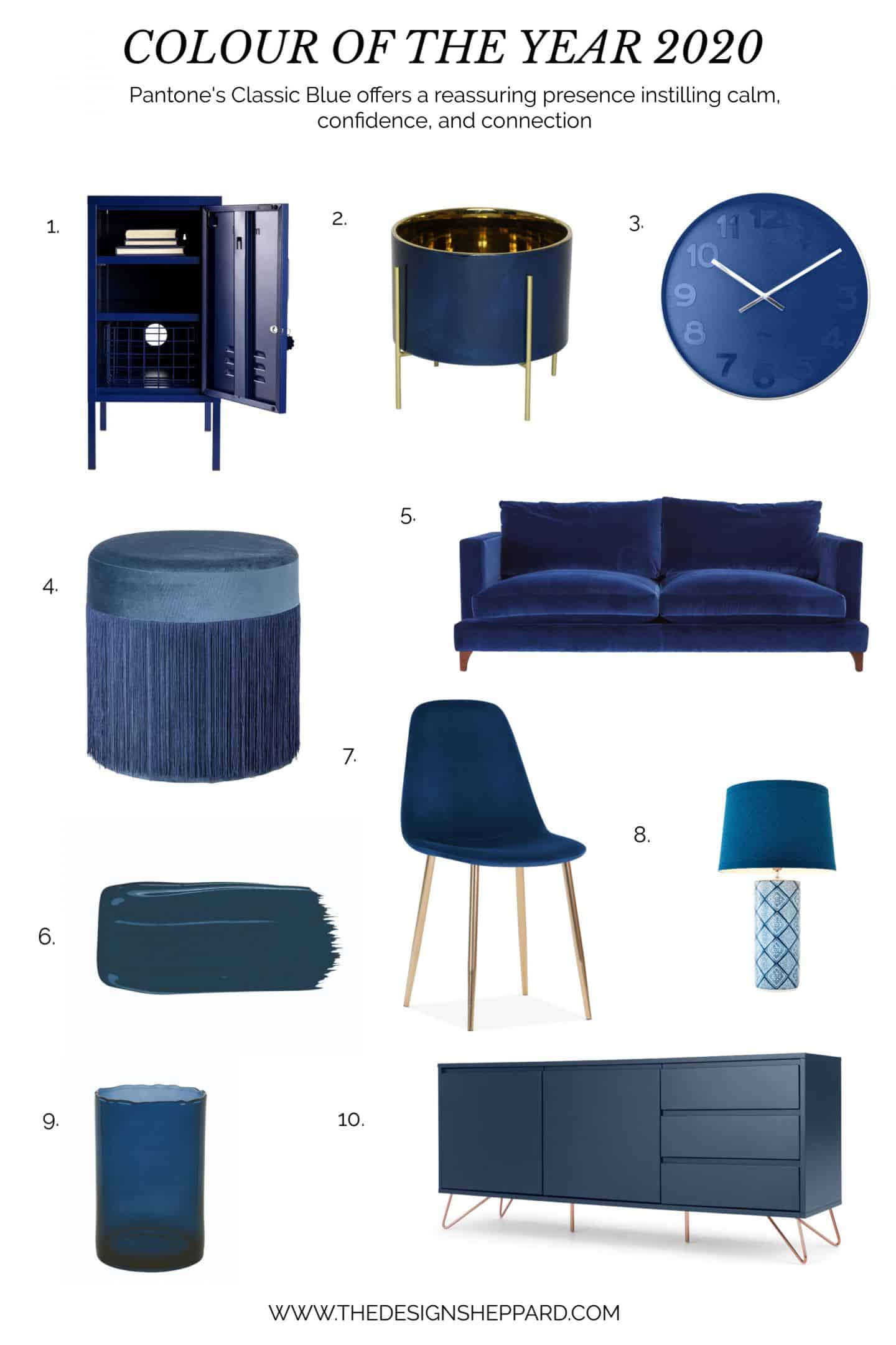 Homeware products in Pantone Colour of the Year 2020 Classic Blue 