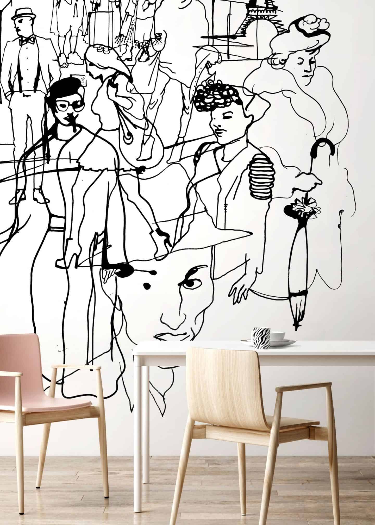 Paris, a black and white fashion illustration by Stina Wirsén available as a illustrated wallpaper from Photowall.