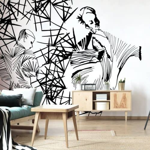 Pleated beauty black and white wall mural - fashion illustration by Stina Wirsen