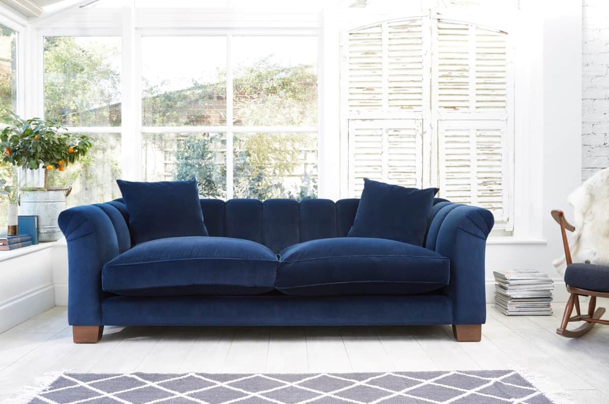 Contemporary blue velvet sofas from Darlings of Chelsea