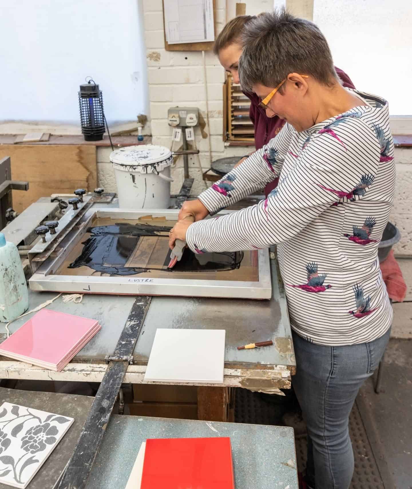 Screen Printing Tiles at Original Style Tile Factory Tour