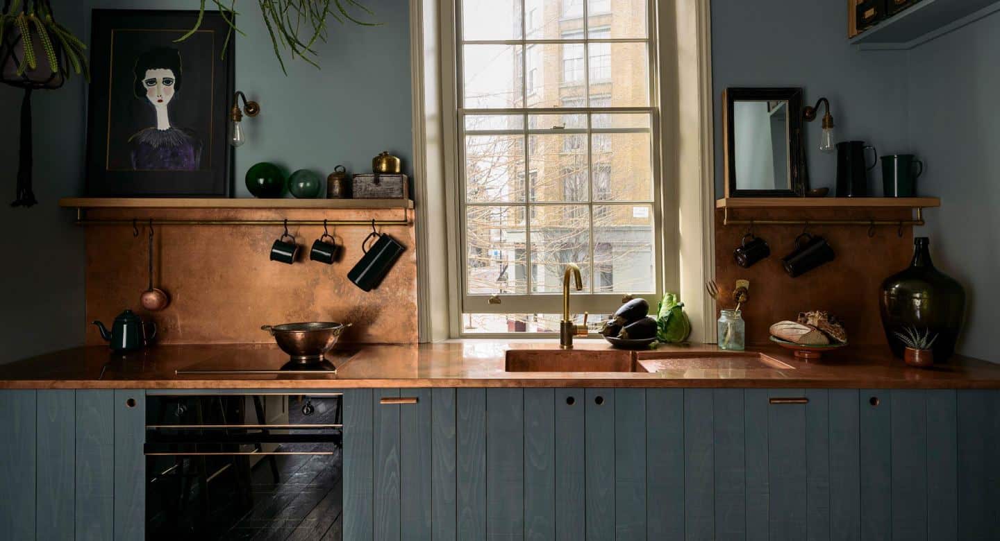 Urban Rustic Kitchens. The Sebastian Cox kitchen by Devol in teal and copper