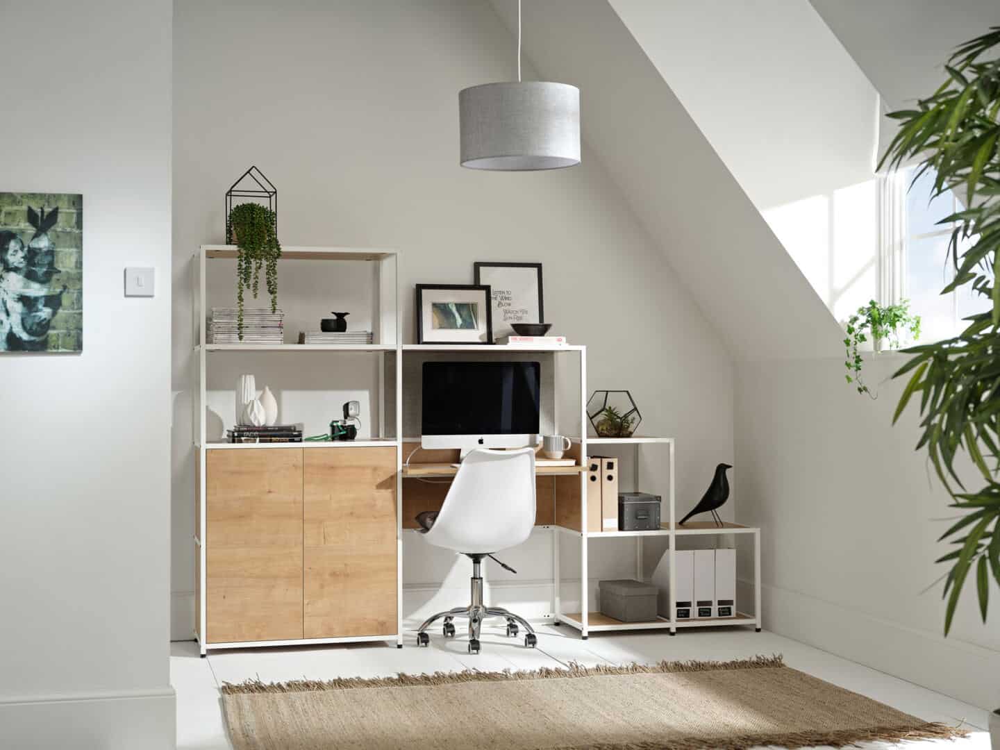 Shelved desk with built-in office storage