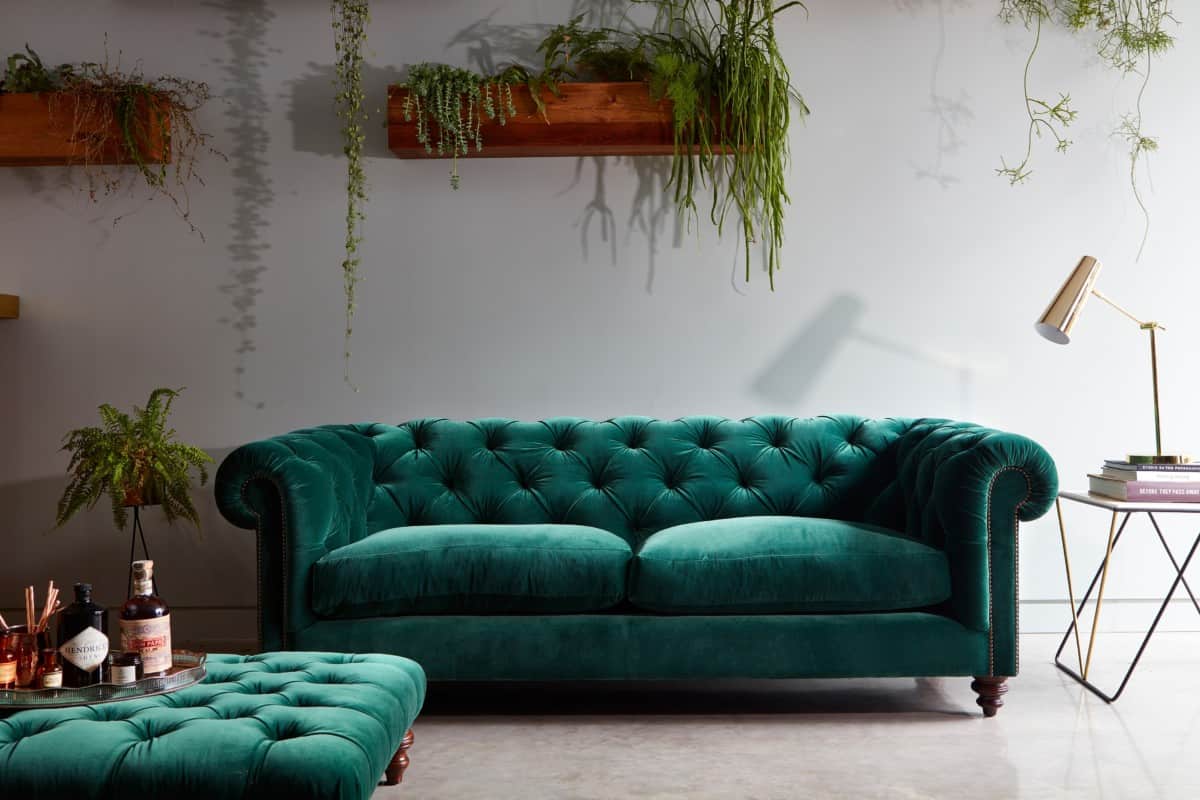 Green chesterfield velvet sofas by Darlings of Chelsea