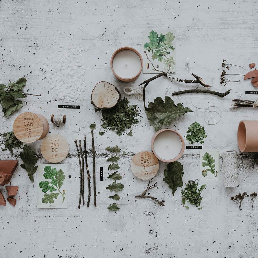 Textured Lives. Using texture in interiors to bring your home to life.  Candles, twigs, leaves and twine create a beautiful flat lay image