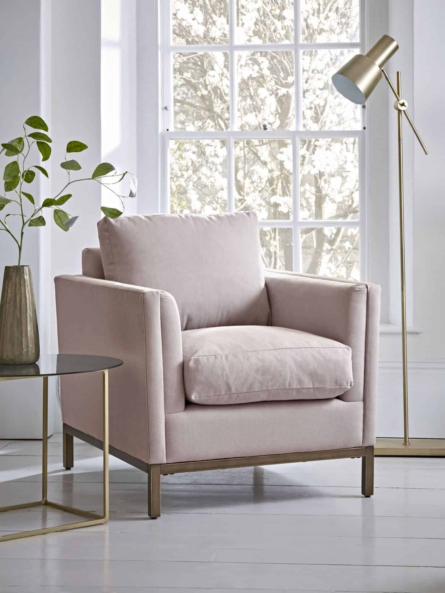 Pink armchair from Cox & Cox. Furniture can be found on furniture comparison website ufurnish.com