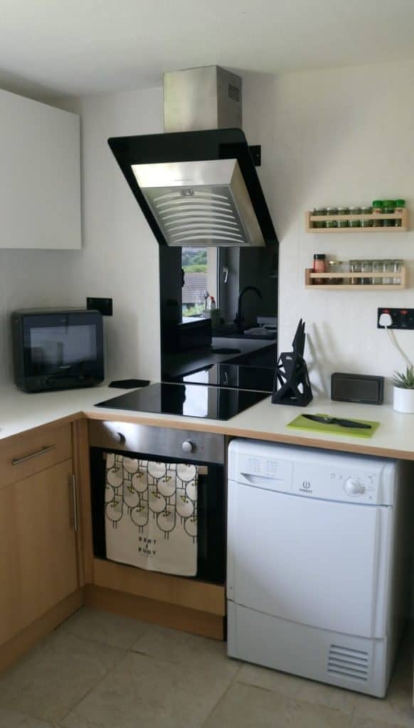 The Design Sheppard Kitchen Makeover black and white kitchen with geometric aspects