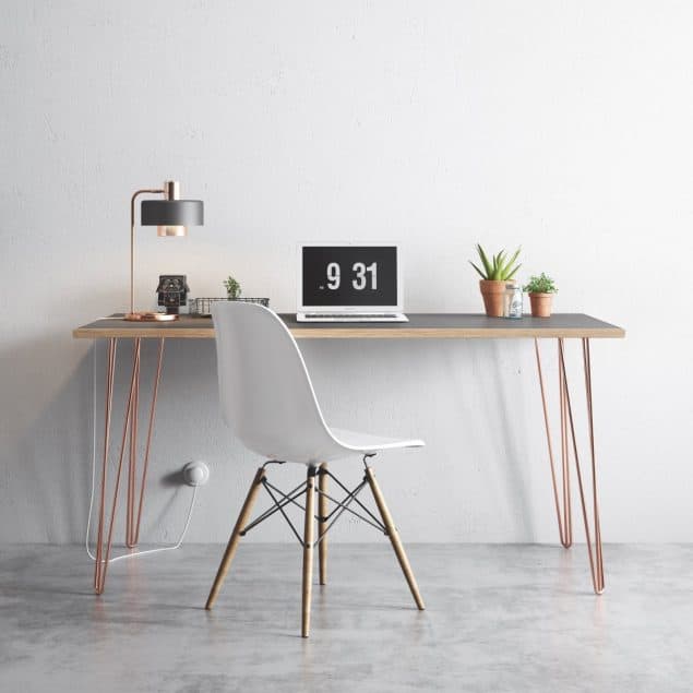 The Hairpin Leg Co Grey desk copper legs